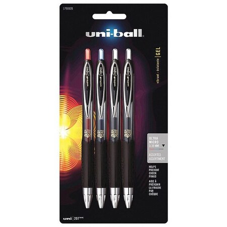 Uni-Ball 207 Retractable Gel Pens, Ultra Micro Point, Assorted Colors, Set of 4