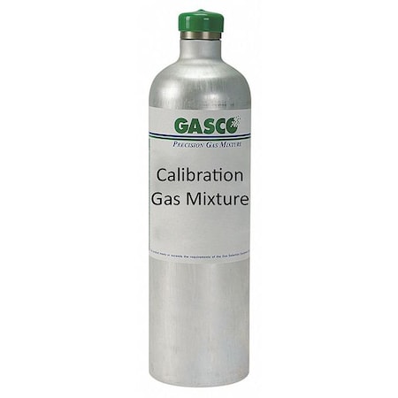 GASCO Calibration Gas, Nitric Oxide, Nitrogen, 34 L, C-10 Connection, +/-5% Accuracy 34L-125-500