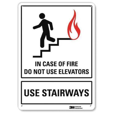 Lyle No Header Sign, Aluminum, 10 in W, 14 in H, IN CASE OF FIRE DO NOT USE ELEVATORS USE STAIRWAYS U1-1021-NA_10x14