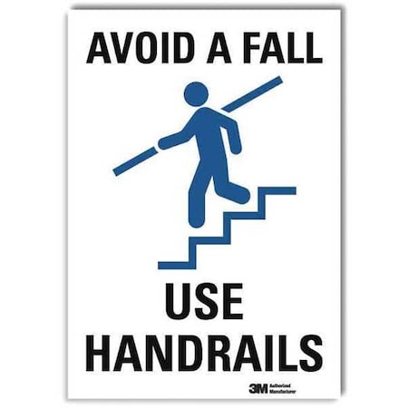 Lyle No Header, Avoid A Fall Use Handrails, 7 in W x 10 in H, Horizontal Rectangle, Reflective Sheeting U1-1023-RD_7X10