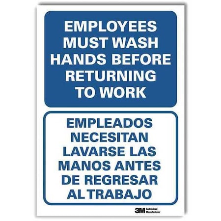 Lyle Employees Must Wash Hands Before Returning to Work, 7 in x 5 in, Reflective Sheeting, U1-1046-RD_5X7 U1-1046-RD_5X7