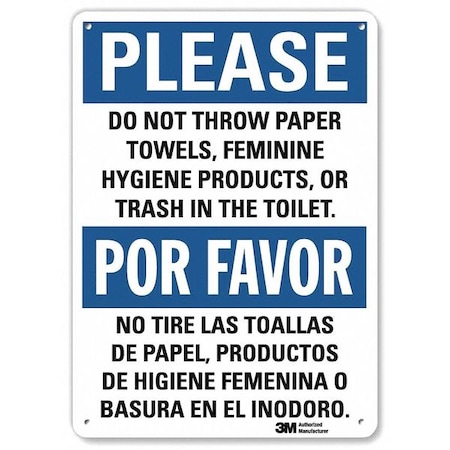 Lyle PLEASE DO NOT THROW PAPER TOWELS, FEMININE HYGIENE PRODUCTS, 10 x 7, Aluminum, U1-1049-NA_7x10 U1-1049-NA_7x10