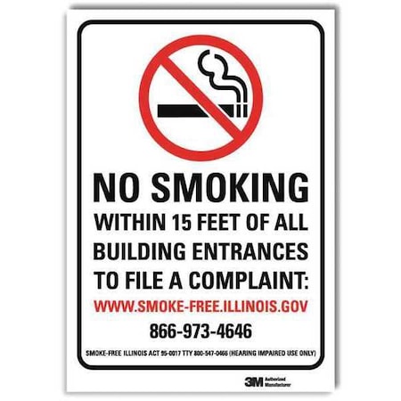 Lyle No Smoking Sign, 14 in H, 10" W, Reflective Sheeting, Vertical Rectangle, English, U1-1050-RD_10X14 U1-1050-RD_10X14