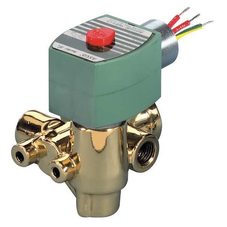 Asco Solenoid Valve, 3-Way, 2-Position, Normally Closed, 1/4 in Pipe Size, 24V DC, Quick Exhaust, Brass EF8321G00124/DCDD
