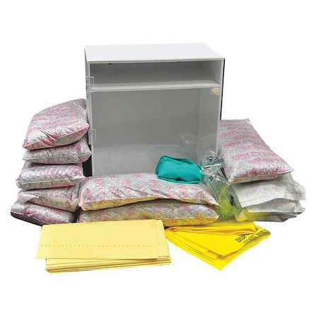 Spilfyter Spill Kit, 8 gal Volume Absorbed per Kit, 8 gal Capacity, Wall Mounted Cabinet, White, 37 200800