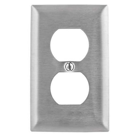 Hubbell Wiring Device-Kellems Duplex Receptacle Wall Plates and Box Cover, Number of Gangs: 1 Stainless Steel, Brushed Finish SSJ8