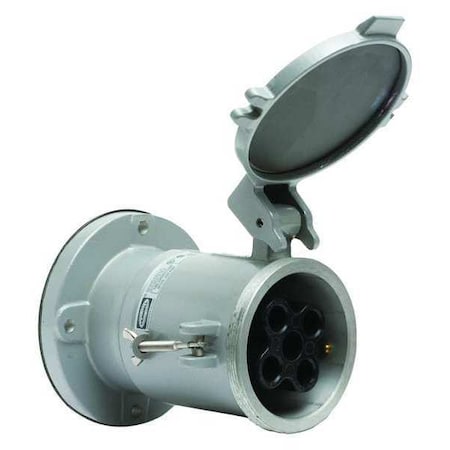 Hubbell Wiring Device-Kellems Pin & Sleeve Receptacle, 200 A, 600V AC/250V DC, Three Phase, 4 Pole, Style 1 Grounding, Gray HBL5200RS1W
