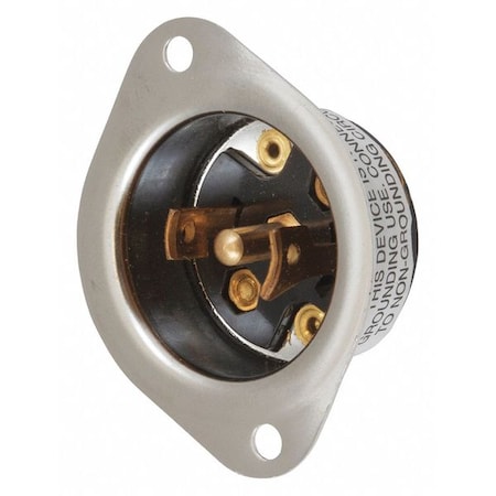 Hubbell Wiring Device-Kellems Midget Flanged Locking Inlet, 15 A, 125/250V AC, Single Phase, 3 Pole, Screw Terminals, Black HBL7486