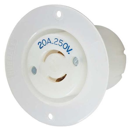 Hubbell Wiring Device-Kellems Flanged Locking Receptacle, L2-20R, 20 A, 250V AC, Single Phase, 2 Pole, Screw Terminals, White HBL8809C