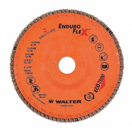 Walter Surface Technologies Flap Disc, T27 6"x7/8" 120gr 15R612