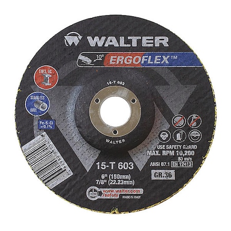 Walter Surface Technologies Grinding Wheel T29, 4.5"x7/8", 36g 15T603