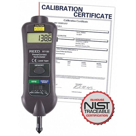 Reed Instruments Tachometer, Contact/Non-Contact, Nist Cert R7150-NIST