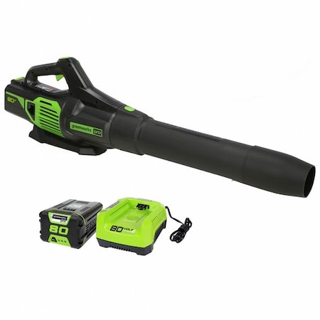 Greenworks 80 V Battery Powered Leaf Blower Kit, 730 cfm, 170 mph, Battery Included, 65 dBA 2424402VT