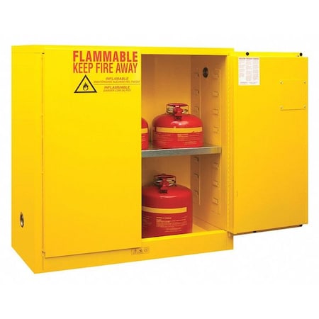 Durham Mfg Flammable Safety Storage Cabinet, 30 gal, 1 Shelves, Steel, 43 in W x 44 in H x 18 in D, Yellow 1030M-50