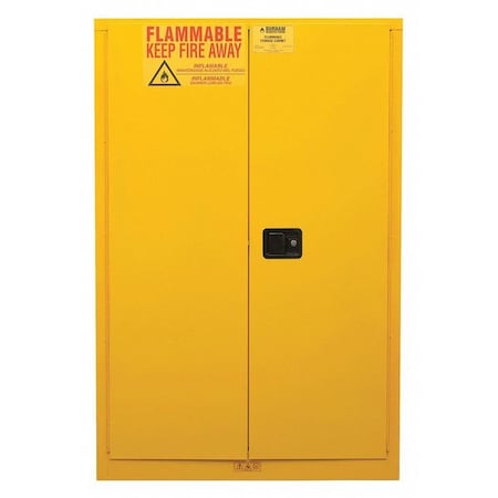 Durham Mfg Flammable Safety Storage Cabinet, 45 gal, 2 Shelves, Steel, 43 in W x 65 in H x 18 in D, Yellow 1045M-50