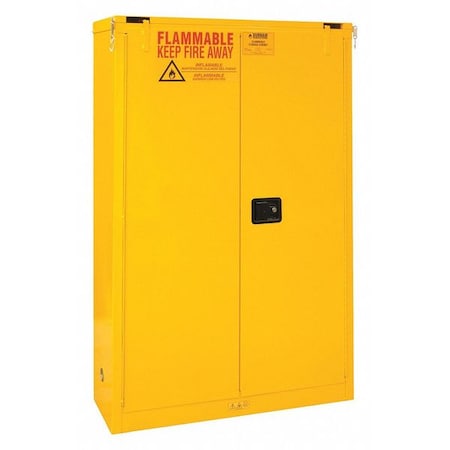 Durham Mfg Flammable Safety Storage Cabinet, 45 gal, 2 Shelves, Steel, 43 in W x 66 1/2 in H x 18 in D, Yellow 1045S-50