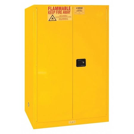 Durham Mfg Flammable Safety Storage Cabinet, 90 gal, 2 Shelves, Steel, 43 in W x 65 in H x 34 in D, Yellow 1090M-50
