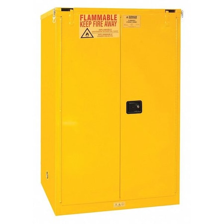 Durham Mfg Flammable Safety Storage Cabinet, 90 gal, 2 Shelves, Steel, 43 in W x 66 1/2 in H x 34 in D, Yellow 1090S-50