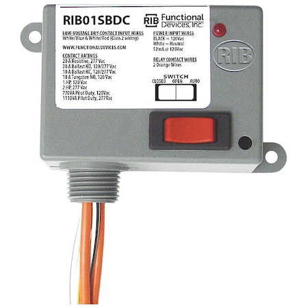 Functional Devices-Rib Enclosed Relay, 20A, SPST/Override,  RIB01SBDC