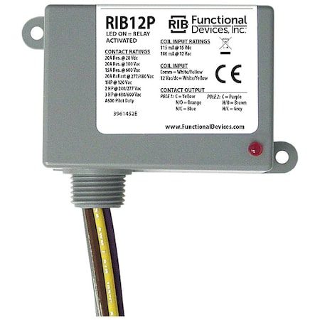 Functional Devices-Rib Enclosed Relay, 20A, DPDT, 12VAC/dc RIB12P