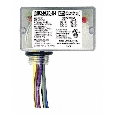 Functional Devices-Rib Enclosed Relay, 10A, DPDT RIB2402D-N4