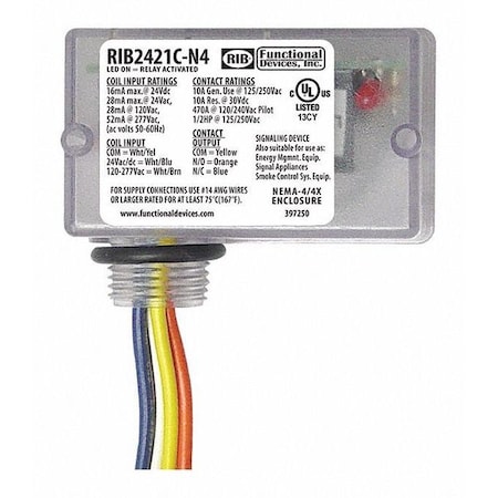 Functional Devices-Rib Enclosed Relay, 10A, SPDT RIB2421C-N4