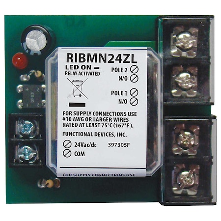 Functional Devices-Rib Track Mount Relay, 30A, DPST-N/O RIBMN24ZL