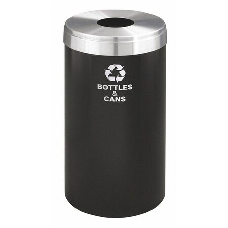 Glaro 15 gal Round Recycling Bin, Open Top, Satin Black/Satin Aluminum, 1 Openings B-1532BK-SA-B&C