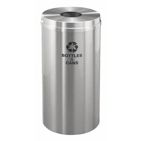 Glaro 15 gal Round Recycling Bin, Open Top, Satin Aluminum, 1 Openings B-1532SA-SA-B&C
