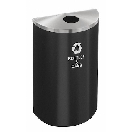 Glaro 14 gal Half-Round Recycling Bin, Open Top, Satin Black/Satin Aluminum, 1 Openings B1899BK-SA-B&C