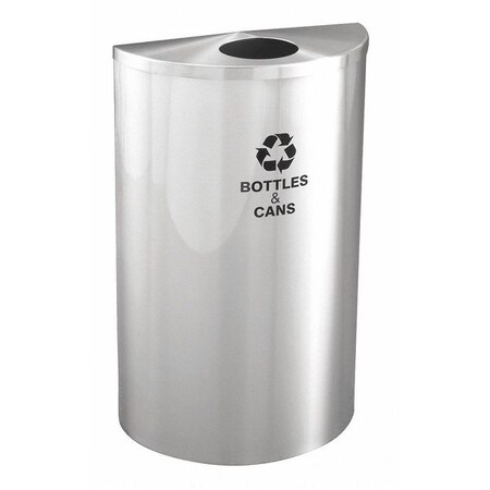 Glaro 14 gal Half-Round Recycling Bin, Open Top, Satin Aluminum, 1 Openings B1899SA-SA-B&C