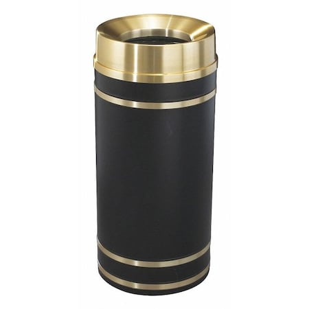 Glaro Monte Carlo 16 gal Round Indoor Metal Can, Satin Black, Satin Brass F1555-BK