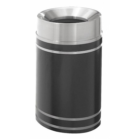 Glaro Monte Carlo 33 gal Round Indoor Trash Can, Satin Black, Satin Aluminum F2056-BK