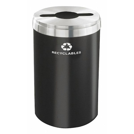 Glaro 33 gal Round Recycling Bin, Open Top, Satin Black/Satin Aluminum, 1 Openings M-2032BK-SA-R