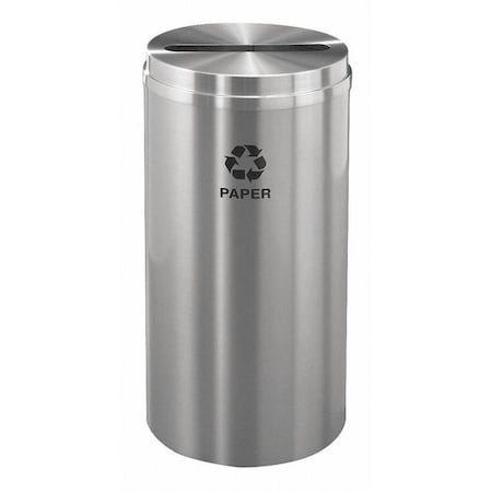 Glaro 15 gal Round Recycling Bin, Open Top, Satin Aluminum, Paper, 1 Openings P-1532SA-SA-P