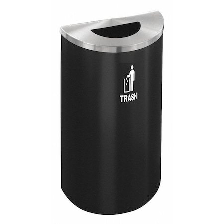Glaro 14 gal Half-Round Recycling Bin, Open Top, Satin Black/Satin Aluminum, 1 Openings T1899BK-SA-T