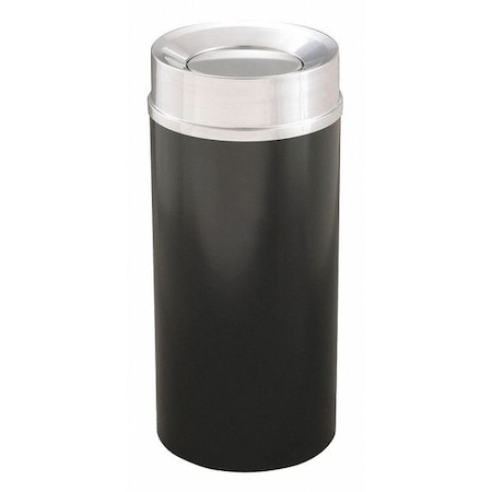 Glaro Mount Everest 33 gal Round Indoor Metal Can, Satin Black/Satin Aluminum, Satin Aluminum TA1533BK-SA
