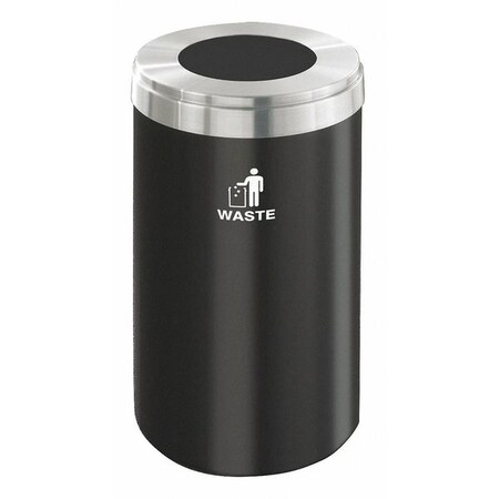 Glaro 15 gal Round Recycling Bin, Open Top, Satin Black/Satin Aluminum, 1 Openings W-1532BK-SA-W