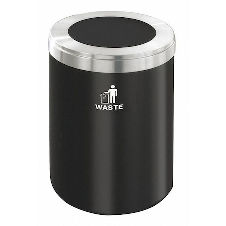 Glaro 33 gal Round Recycling Bin, Open Top, Satin Black/Satin Aluminum, 1 Openings W-2032BK-SA-W
