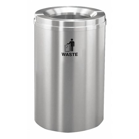 Glaro 33 gal Round Recycling Bin, Open Top, Satin Aluminum, 1 Openings W-2032SA-SA-W
