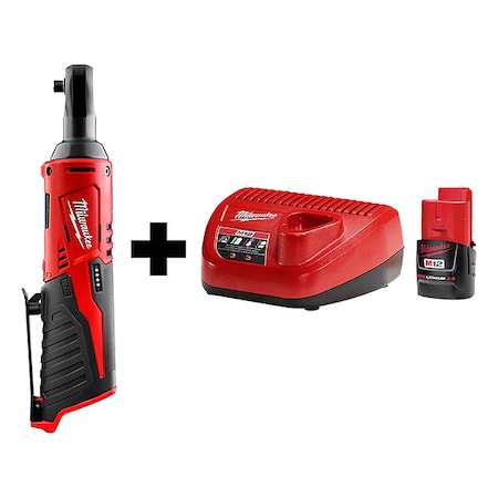 Milwaukee Tool 1/4 in Square Drive 10 3/4 in Ratchet and Battery Kit 2456-20, 48-59-2420