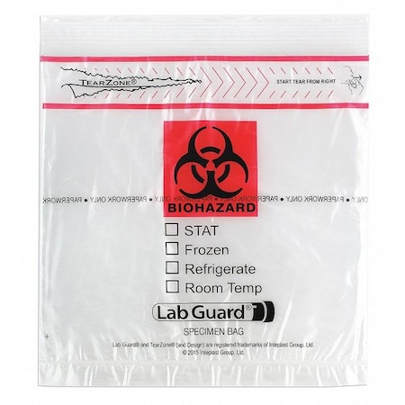 Medegen Medical Products Specimen Transport Bag, 8x8", Clear, PK1000 49-95