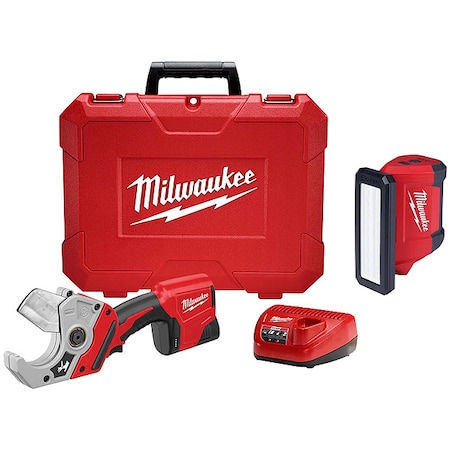 Milwaukee Tool M12 Plastic Pipe Shear Kit + M12 ROVER Service and Repair Flood Light w/ USB Charging 2470-21, 2367-20