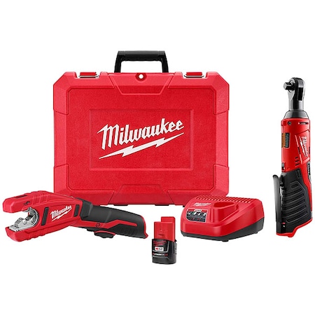 Milwaukee Tool M12 Copper Tubing Cutter Kit + M12 Cordless 3/8" Ratchet 2471-21, 2457-20