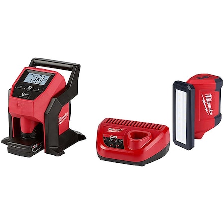 Milwaukee Tool M12 Inflator Kit + M12 Flood Light 2475-21XC, 2367-20