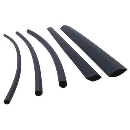 Heat Shrink Tube, Thin Wall, 2:1 I.D. Shrink Ratio, 0.268 in I.D. Before Shrinking, Black, 500 ft