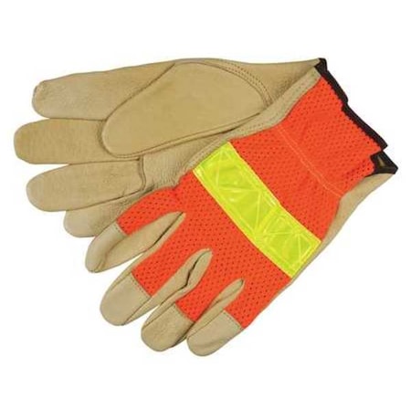 Mcr Safety Leather Drivers Gloves, Pigskin with Polyester Mesh Back, Shirred Slip-On, Keystone Thumb, Gunn Cut 34111L