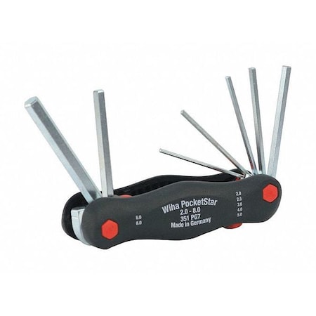 Wiha 7 Piece Metric Fold-Up Hex Key Set, 35195 35195