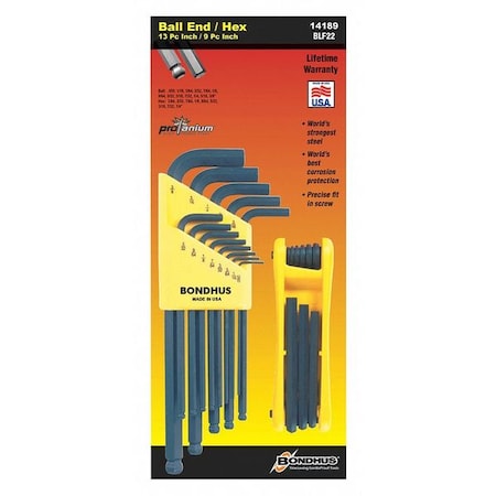 Bondhus 22 Piece SAE Fold-Up Hex Key Set, 14189 14189