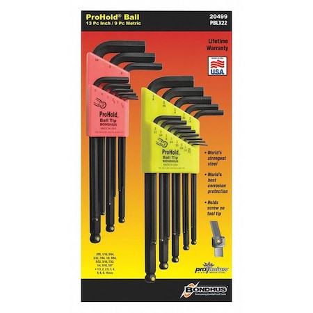 Bondhus 22 Piece Metric/SAE L-Shape Hex Key Set, 20499 20499